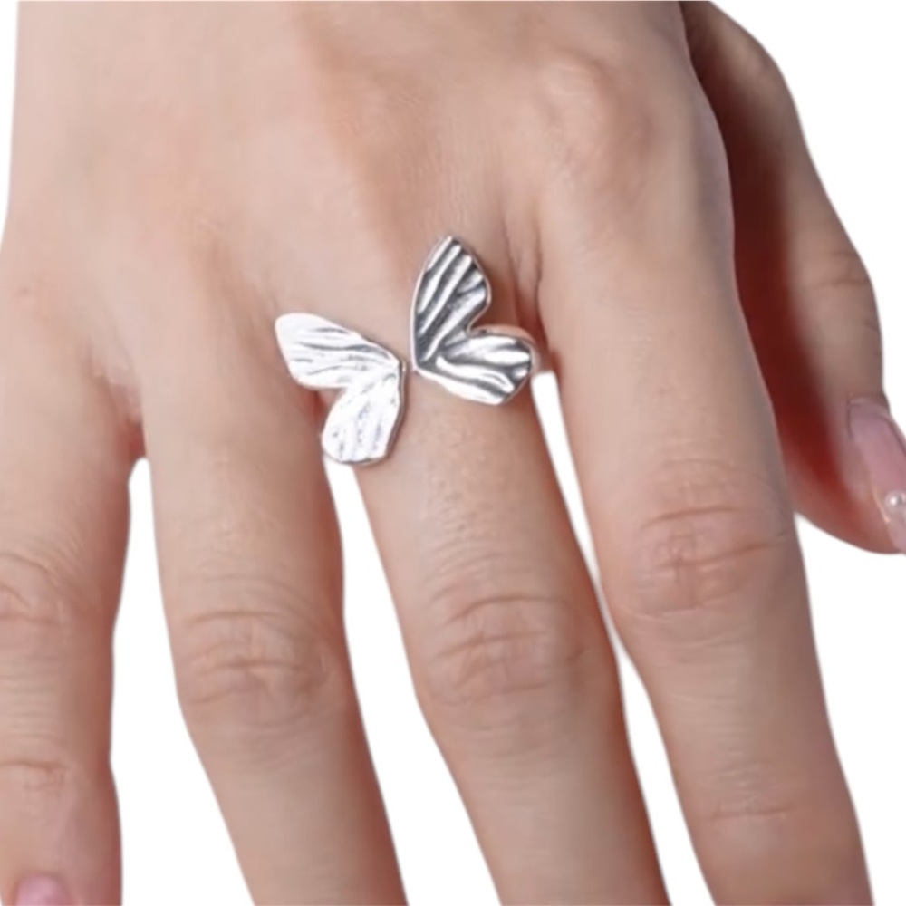Sterling Silver Butterfly Open Ring Adjustable 925